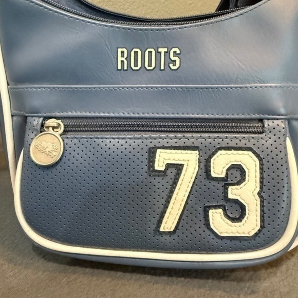 Vintage Roots 73 Athletics adjustable strap Blue Faux Leather Purse w/Cell purse